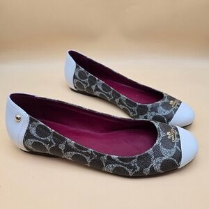 Coach Chelsea Ballet Flats Signature Monogram Brown off White Cap Toe A7689 8B